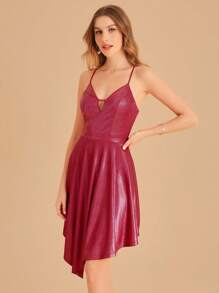 SHEIN Belle Burgundy Red Hanky Hem Metallic Cami Dress