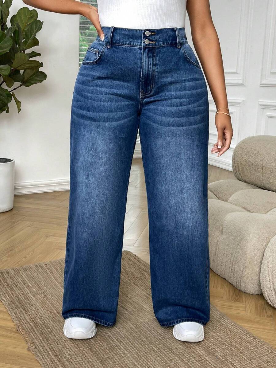 SHEIN SXY Plus Slant Pocket Wide Leg Jeans