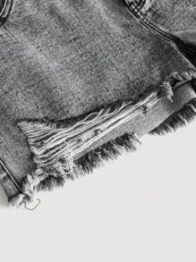 SHEIN EZwear Plus Ripped Raw Hem Denim Shorts - Grey - View 3