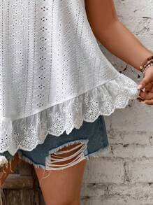 SHEIN Frenchy Plus Eyelet Embroidery Ruffle Hem Cami Top - White - View 8