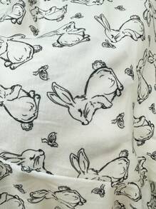 Rabbit Print Tee & Trousers PJ Set - Beige - View 7