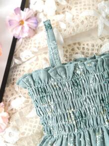 Baby Girl Floral Print Cami Bodysuit - Green - View 3