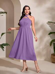 Modelyn Plus Contrast Sequin Open Front Coat & Dress - Purple - View 3