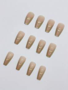 使用24入組長棺材法國風格全覆蓋假指甲套裝立即升級您外觀 - 彩色 - 查看 3