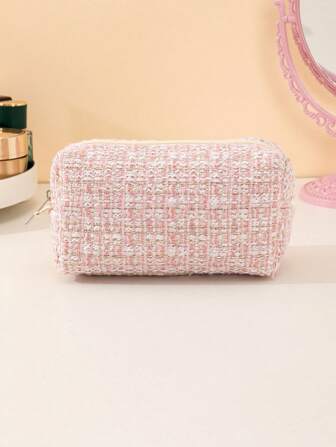 1个粉色格子化妆包，大容量涤纶面料，带拉链，八角形开口，适合收纳口红、硬币、文具等，多功能居家必备，女士化妆旅行洗漱包收纳必备品，拉链配件，美甲，化妆包，化妆包，化妆袋，包，梳妆台，化妆袋，小化妆包，化妆袋，圣诞礼物，小袋子，礼品袋/小手提包，化妆品收纳包，迷你袋，大容量袋，圣诞礼物，女士礼物创意