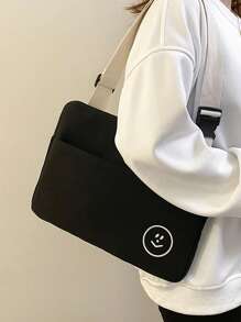 Expression Embroidered Laptop Handbag Waterproof Anti-Scratch Laptop Bag Laptop Sleeve Computer Bag for School Student Black Bag