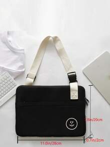 Expression Embroidered Laptop Handbag Waterproof Anti-Scratch Laptop Bag Laptop Sleeve Computer Bag for School Student Black Bag