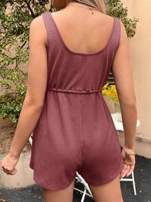 SHEIN 孕婦哺乳腰部抽繩前紐扣華夫格編織背心連體短褲