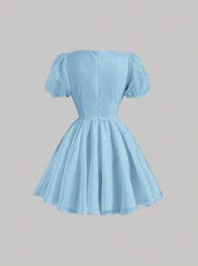SHEIN MOD Vestido escote corazón de manga farol - Celeste - Ver 2