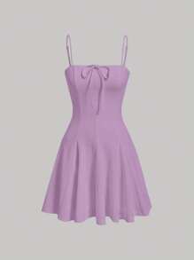 SHEIN MOD Đầm Thắt nơ trước màu trơn Giải trí - Màu Lilac Tím - Xem 1
