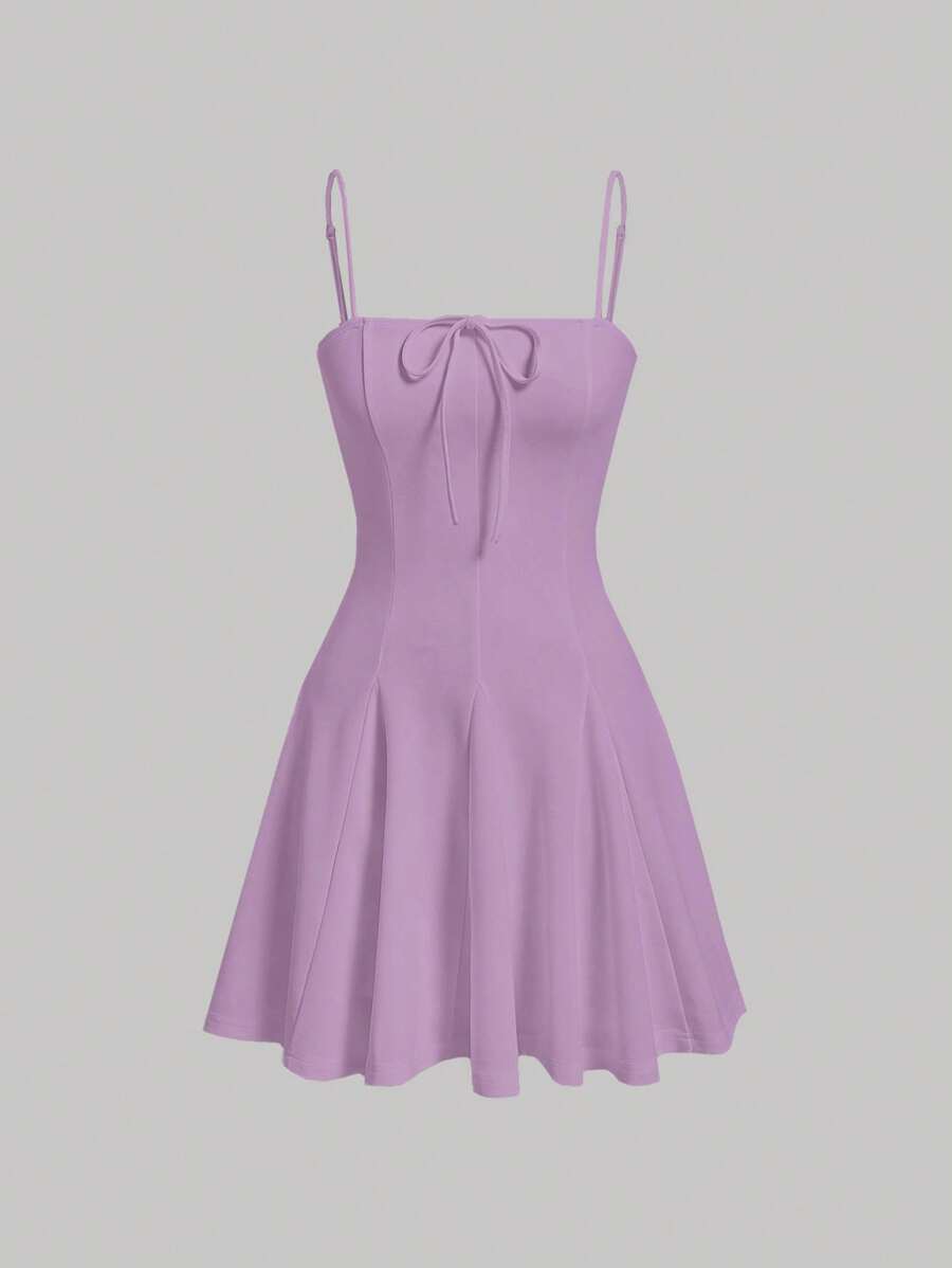 SHEIN MOD Đầm Thắt nơ trước màu trơn Giải trí - Màu Lilac Tím - Xem 1