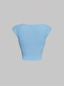 SHEIN MOD Sweetheart Neck Rib-knit Tee - Baby Blue - View 2