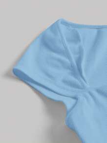 SHEIN MOD Sweetheart Neck Rib-knit Tee - Baby Blue - View 3