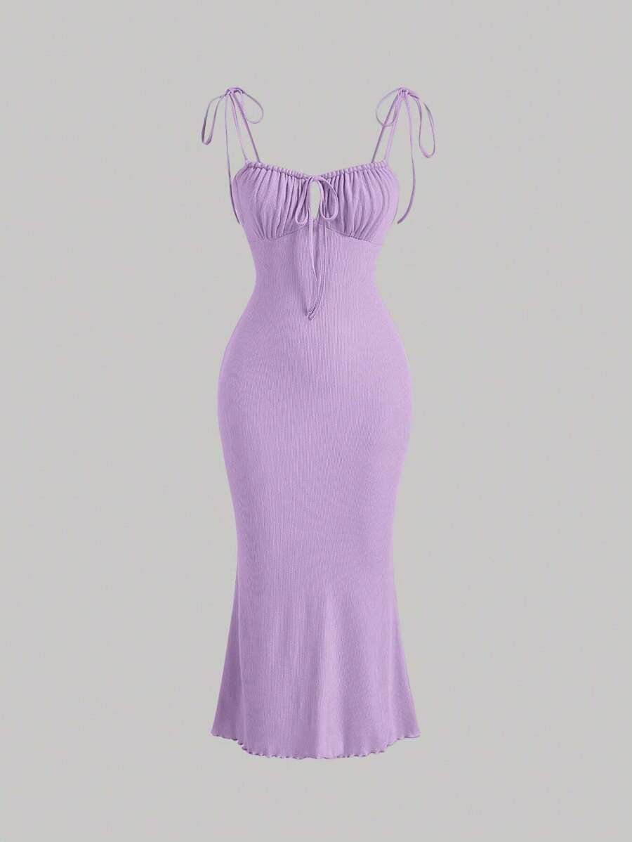 SHEIN MOD Tie Front Ruched Bust Knot Shoulder Cami Dress,Pastel Dresses For Women - Lilac Purple - View 1