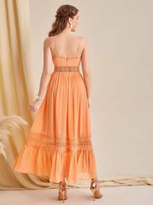 SHEIN Belle 1入組水溶蕾絲拼接荷葉邊伴娘連衣裙 - 珊瑚橙 - 查看 2