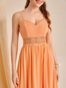 SHEIN Belle 1入組水溶蕾絲拼接荷葉邊伴娘連衣裙 - 珊瑚橙 - 查看 8