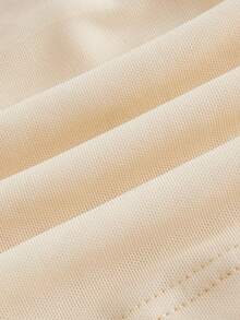 SHEIN MOD 素色褶邊交叉圍裹網紗背心上衣 - 杏色 - 查看 3