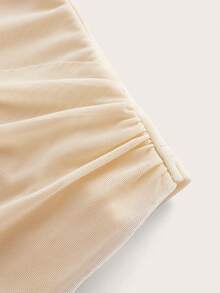 SHEIN MOD 素色褶邊交叉圍裹網紗背心上衣 - 杏色 - 查看 4