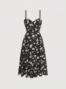 SHEIN MOD Floral Print Cami Dress - Black - View 1