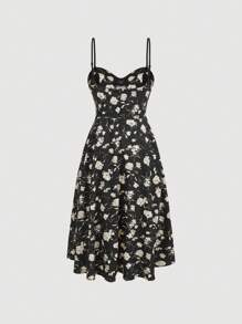 SHEIN MOD Floral Print Cami Dress - Black - View 2