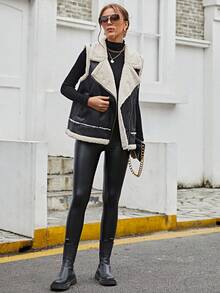 RELISH NOLESS 女式黑色仿皮毛无袖机车夹克，秋冬