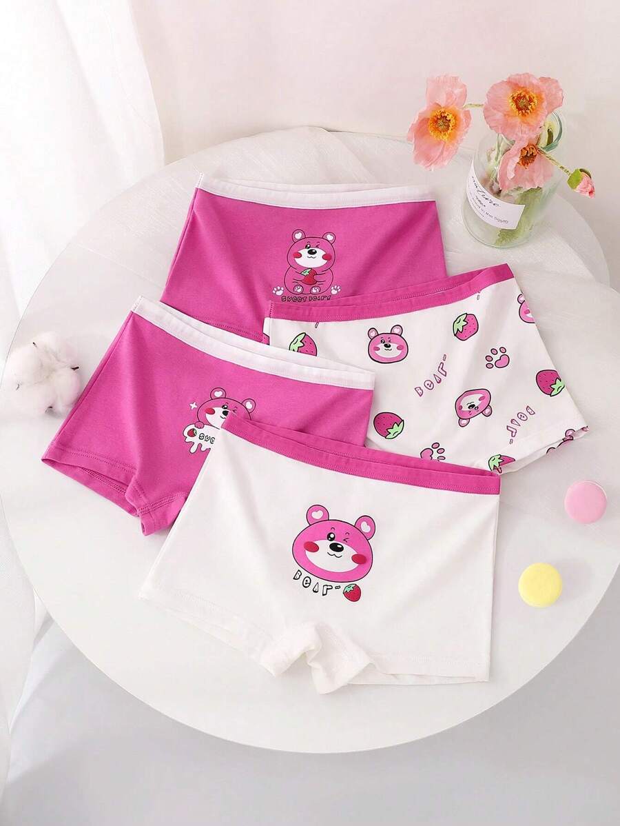 Young Girl 4pcs Cartoon Graphic Boxer Brief