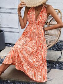 SHEIN VCAY 滿版印花後背繫帶掛脖連衣裙 - 彩色 - 查看 6