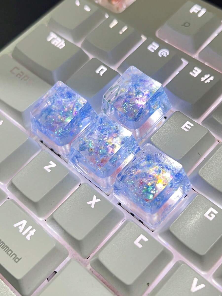4pcs Creative Diy Blue Translucent Key Caps For Cross Axel Mechanical Keyboard Decoration - Multicolor - View 1