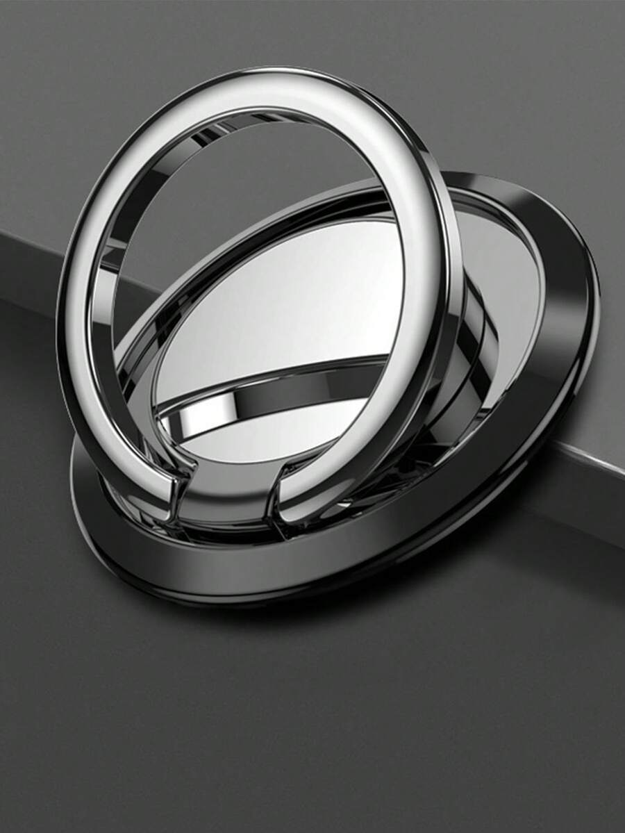 1pc Zinc Alloy 360 Degree Rotatable Magnetic Phone Ring Holder - Black - View 1