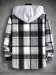 Manfinity Homme Men Plaid Patched Pocket Drawstring Hooded Coat Without Tee - Multicolor - View 2