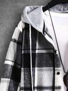 Manfinity Homme Men Plaid Patched Pocket Drawstring Hooded Coat Without Tee - Multicolor - View 3