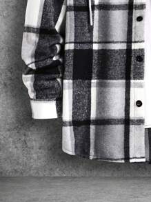 Manfinity Homme Men Plaid Patched Pocket Drawstring Hooded Coat Without Tee - Multicolor - View 6