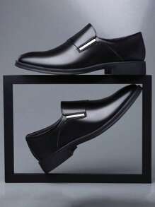 Men Metal Decor Dress Loafers Artificial Leather Dress Shoes Black