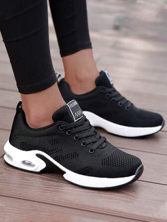 2025 Autumn Sporty Sneakers For Women, Letter Patch Decor Lace Up Front Running Shoes