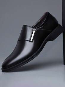 Men Metal Decor Dress Loafers Artificial Leather Dress Shoes Black