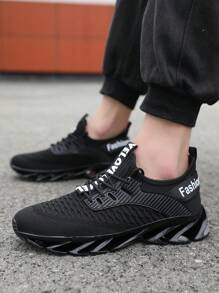 Men Lace-up Front Low Top Black Sneakers - Black - View 4