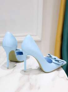 Fall/Winter 2025 Fashionable Court Pumps For Women, Bow Decor Stiletto Heeled Pumps Valentines, Elegant, Party Outfits - Blue - View 5