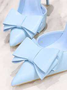 Fall/Winter 2025 Fashionable Court Pumps For Women, Bow Decor Stiletto Heeled Pumps Valentines, Elegant, Party Outfits - Blue - View 6