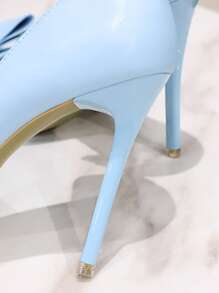 Fall/Winter 2025 Fashionable Court Pumps For Women, Bow Decor Stiletto Heeled Pumps Valentines, Elegant, Party Outfits - Blue - View 7
