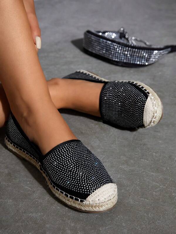 CUCCOO Trending Women Rhinestone Decor Espadrille Shoes, Vacation