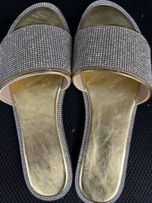 Women Rhinestone Decor Slide Sandals, Glass Glamorous Sandals Gold - Gold - View 4