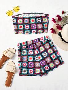 Soleia Floral Print Tube Top & Shorts - Multicolor - View 2