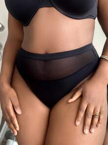 Plus Contrast Mesh Panty - Black - View 1