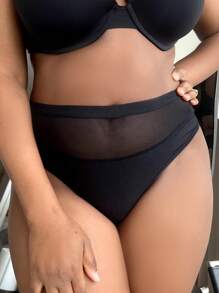 Plus Contrast Mesh Panty - Black - View 4