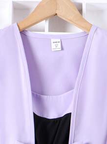 SHEIN Chicas con cinturón Mono de tirantes & con parte delantera abierta Abrigo Set - Multicolor - Ver 7