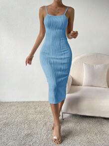 Chiquease Solid Cami Bodycon Dress - Baby Blue - View 5