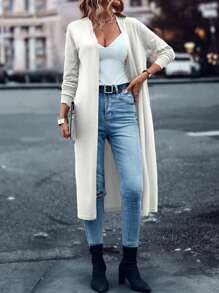 SHEIN LUNE 素色開門襟長款開衫 - 白色 - 查看 4