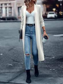 SHEIN LUNE 素色開門襟長款開衫 - 白色 - 查看 6