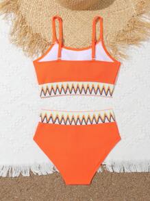 青少年女孩 V 形胶带比基尼套装夏日海滩