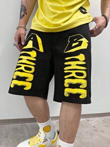 Manfinity EMRG Men Cotton Letter Graphic Denim Shorts - Black - View 2